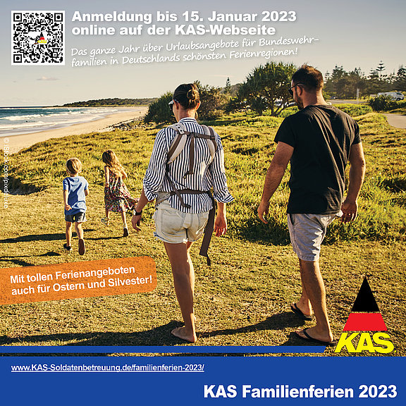 Familienferien 2023. Infos unter kas-soldatenbetreuung.de/familienferien-2023/